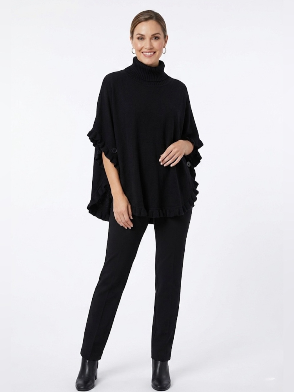 Joseph A. Classic Black Ribbed  Turtleneck Poncho Size Medium